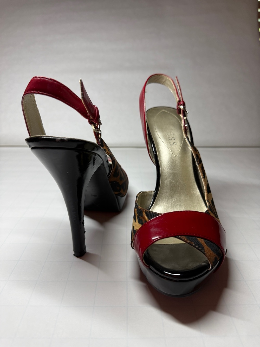 Guess Red Patent & Leopard Print Slingback Heels - Picture 2 of 3